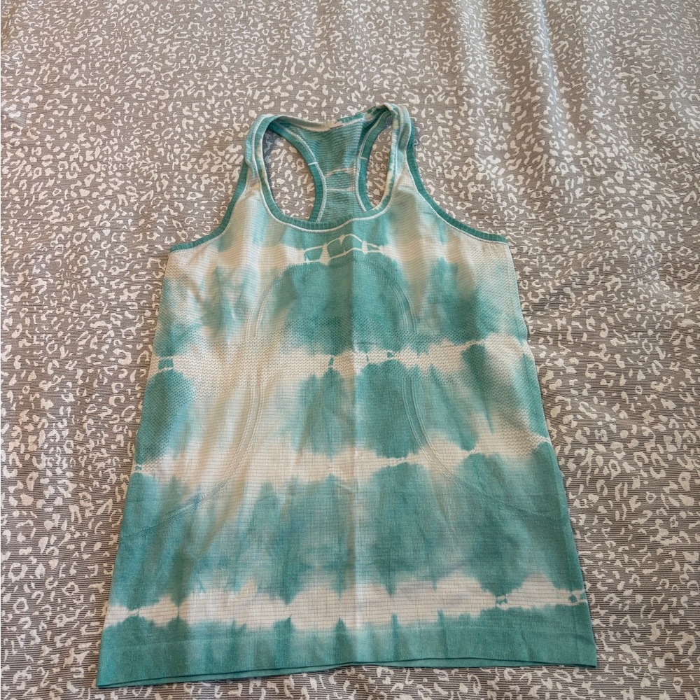 lululemon athletica Teal and White Tie-Dye Tank Top